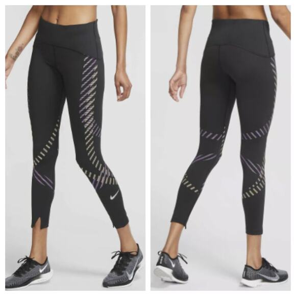 Nike Women's Power Speed Runway Graphic Running 7/8 Tights Black Size M - Picture 1 of 9